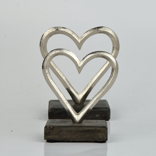 Svadobné dekorácie väčšie srdce 9,4 x 5,1 x 11 cm kov a drevo