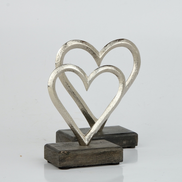 Svadobné dekorácie väčšie srdce 9,4 x 5,1 x 11 cm kov a drevo