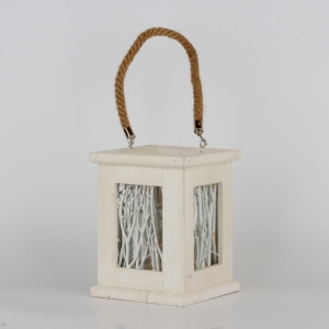 Svietnik drevený s vetvičkami biely 14x18x14cm