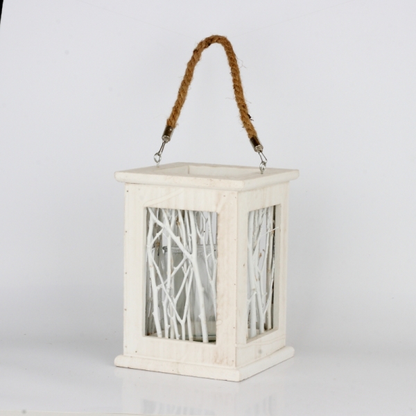 Svietnik drevený s vetvičkami biely 17x23cm