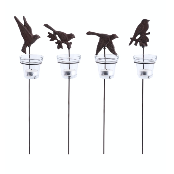 Svietnik na čajové sviečky zápich vtáčik na vetvičke