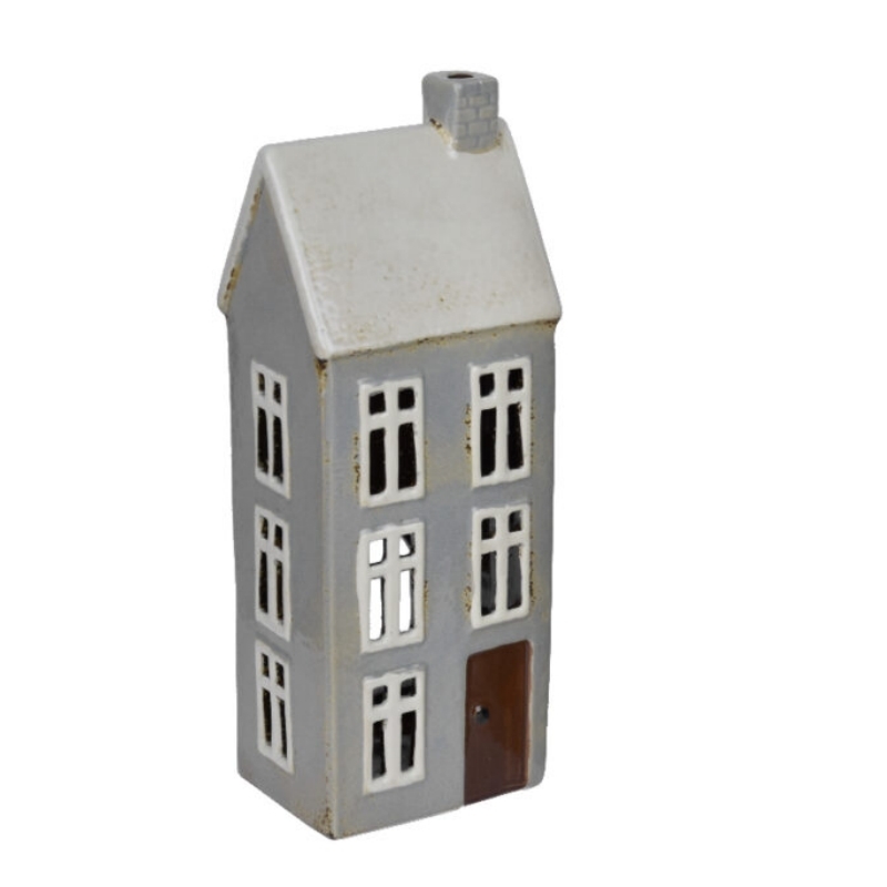 Svietnik na čajovku domček šedý