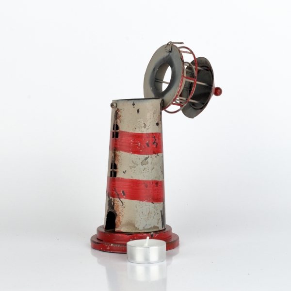 Svietnik na čajovú sviečku maják červený 24cm 