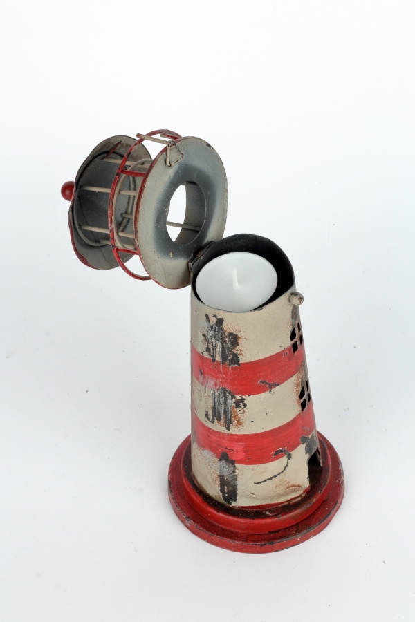 Svietnik na čajovú sviečku maják červený 24cm 