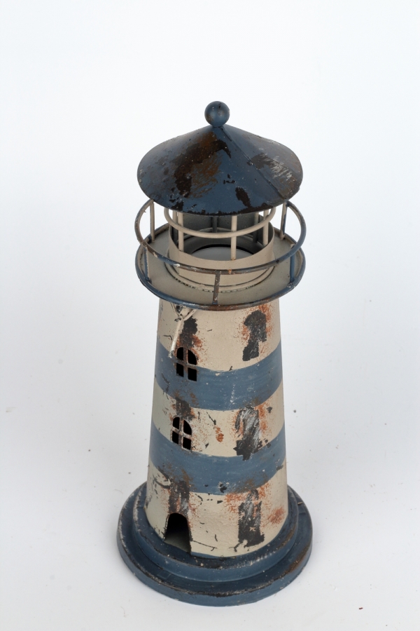 Svietnik na čajovú sviečku maják modrý 24cm