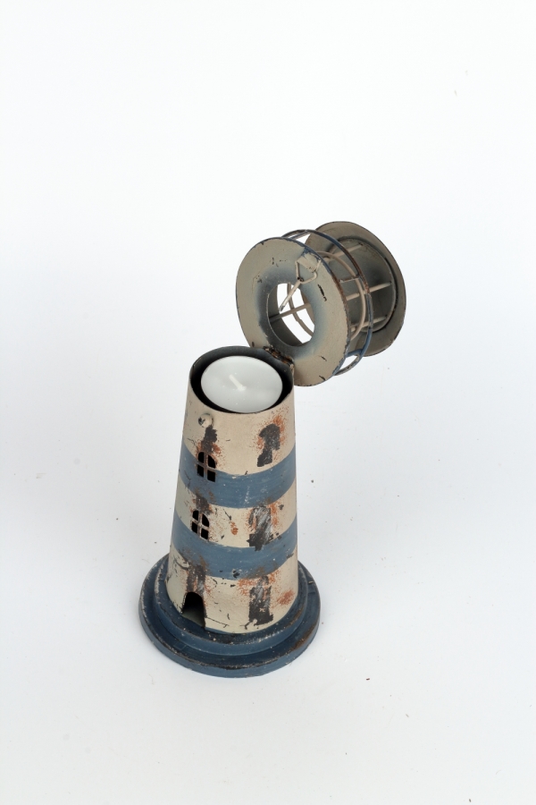 Svietnik na čajovú sviečku maják modrý 24cm