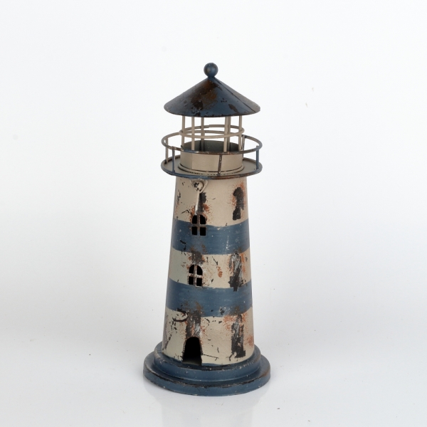 Svietnik na čajovú sviečku maják modrý 24cm