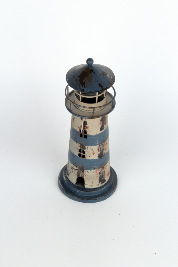 Svietnik na čajovú sviečku maják modrý 24cm