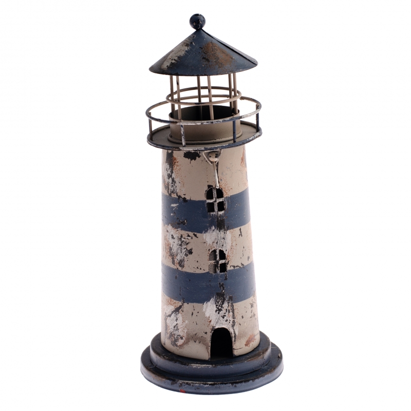 Svietnik na čajovú sviečku maják modrý 24cm