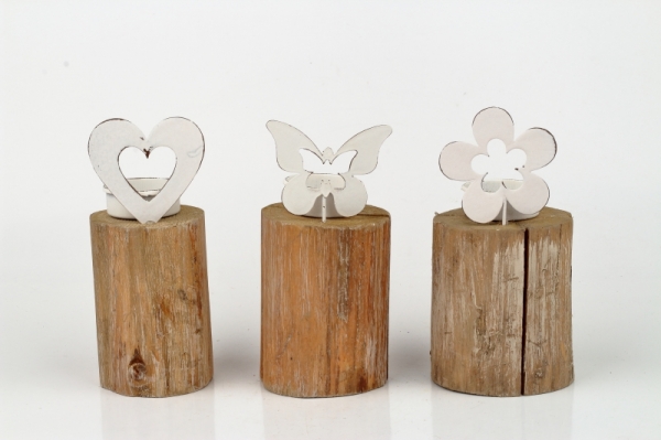 Svietnik na čajovú sviečku poleno s kytičkou 16,5cm