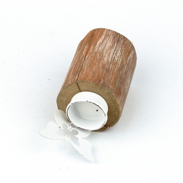 Svietnik na čajovú sviečku poleno s kytičkou 16,5cm