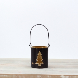 Svietnik na čajovú sviečku strom 11cm, čierno-zlatý