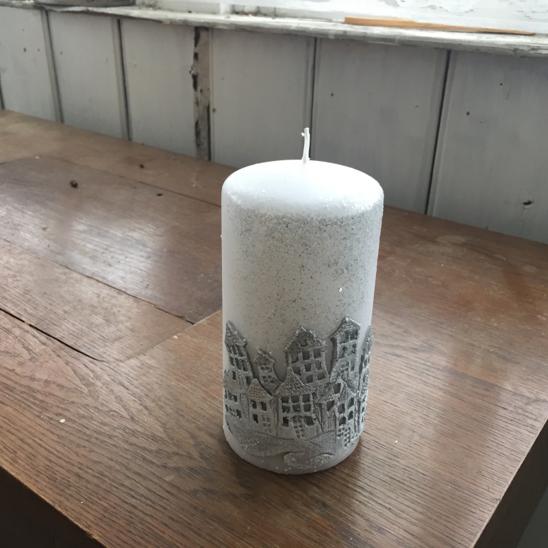 Sviečka vianočný čas valec biely 7x14cm