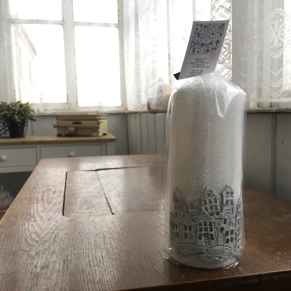 Sviečka vianočný čas valec biely 7x18cm