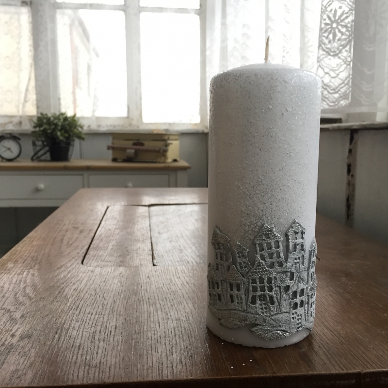 Sviečka vianočný čas valec biely 7x18cm