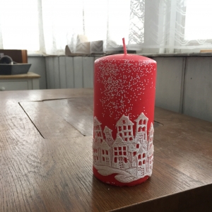 Sviečka vianočný čas valec červený 7x14cm