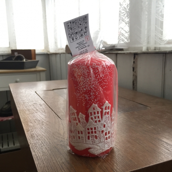 Sviečka vianočný čas valec červený 7x14cm