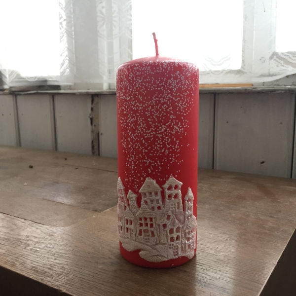 Sviečka vianočný čas valec červený 7x18cm