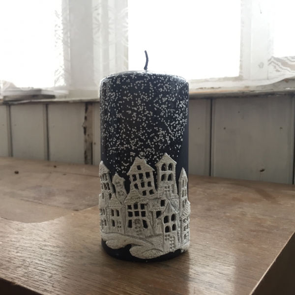 Sviečka vianočný čas valec modrý 7x14cm