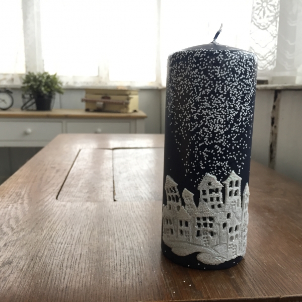 Sviečka vianočný čas valec modrý 7x18cm