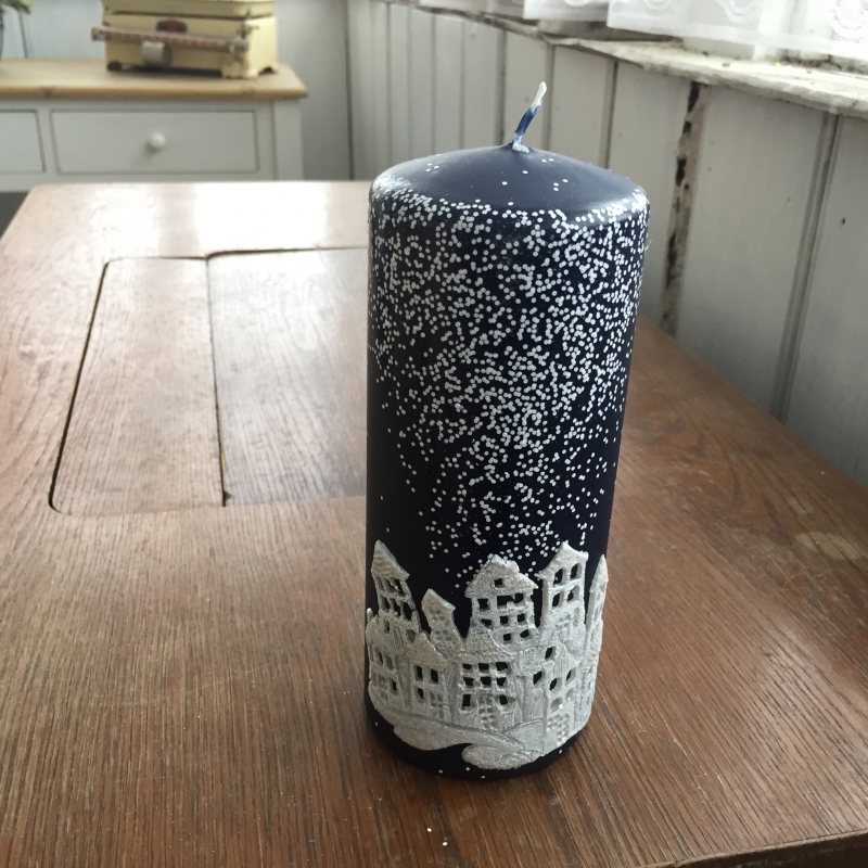 Sviečka vianočný čas valec modrý 7x18cm