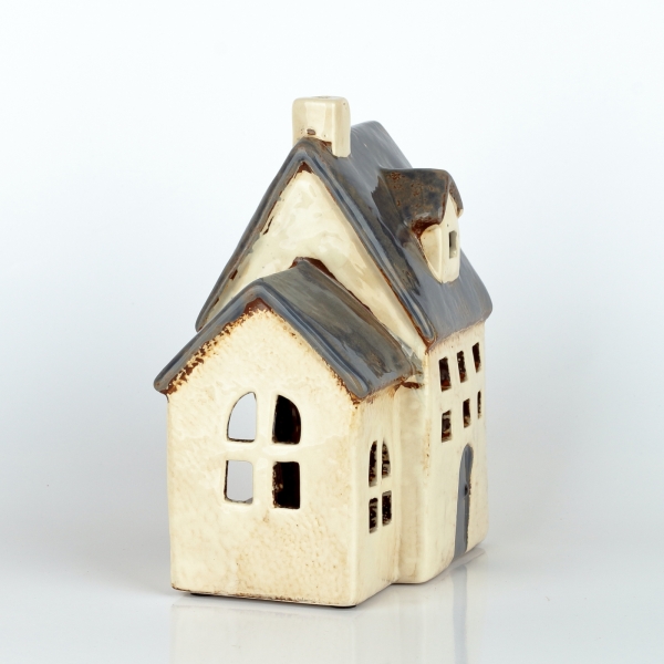 Svietiaci domček s prístavkom krémový, modrá strecha