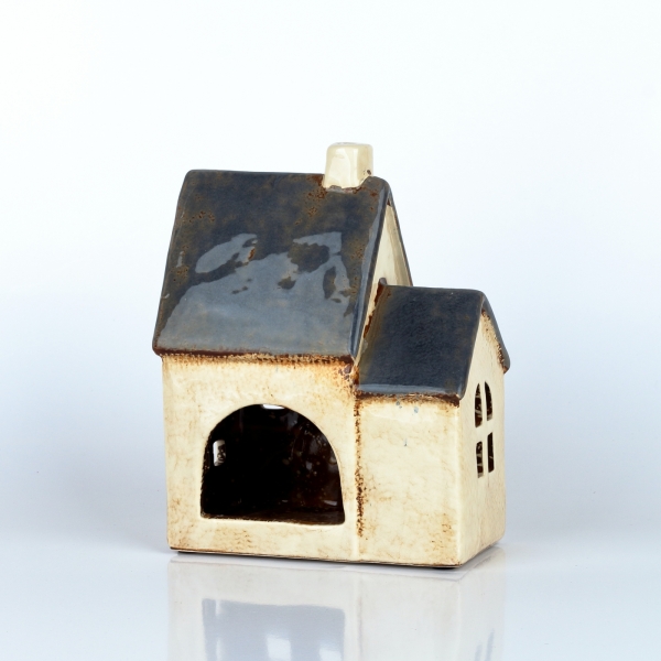 Svietiaci domček s prístavkom krémový, modrá strecha