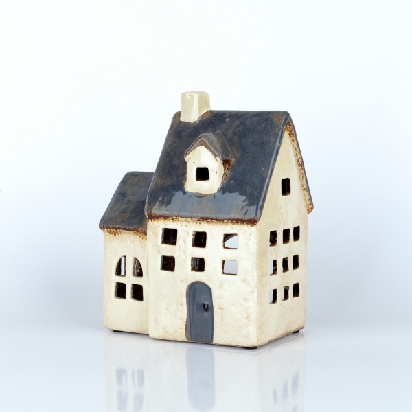 Svietiaci domček s prístavkom krémový, modrá strecha