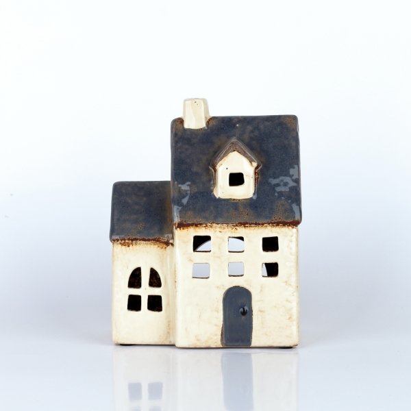 Svietiaci domček s prístavkom krémový, modrá strecha