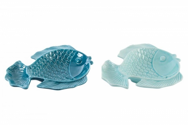 Tanier porcelánová ryba bledo modrá 18x15x3cm