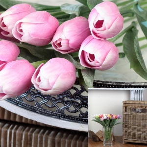 Umelé tulipány růžovo-biela 43cm