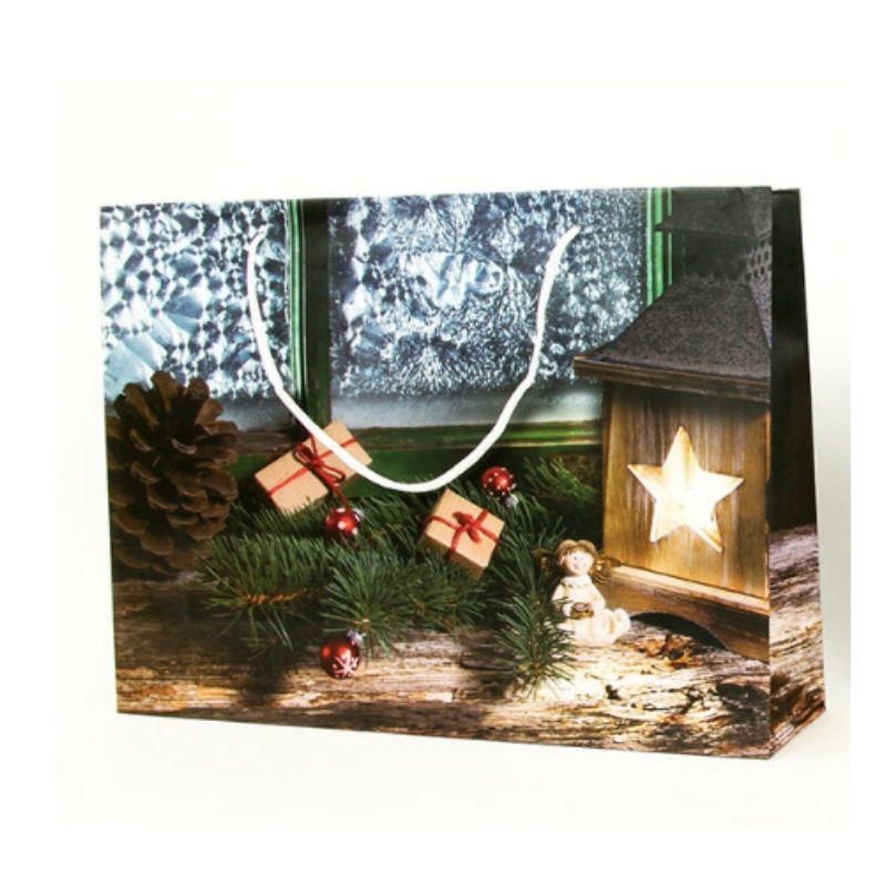 Vianočná darčeková papierová taška ležatá lucerna34,5x8,5x25cm