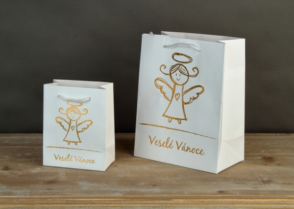 Vianočná darčeková taška anjel biela L