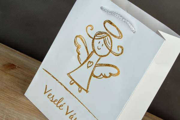 Vianočná darčeková taška anjel biela L