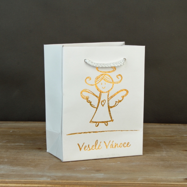 Vianočná darčeková taška anjel biela M