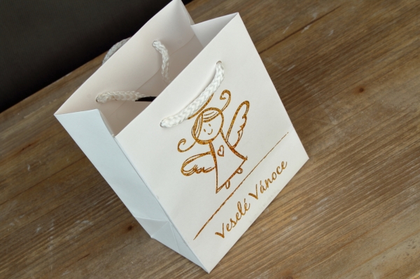 Vianočná darčeková taška anjel biela M