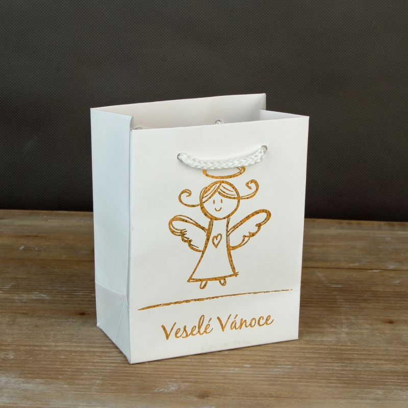 Vianočná darčeková taška anjel biela M