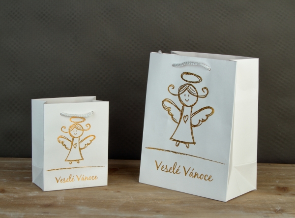 Vianočná darčeková taška anjel biela XXL