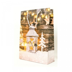 Vianočná darčeková taška biela lampáš 25x8,5x34,5cm