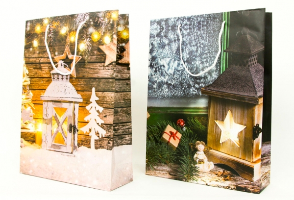 Vianočná darčeková taška biela lampáš 25x8,5x34,5cm