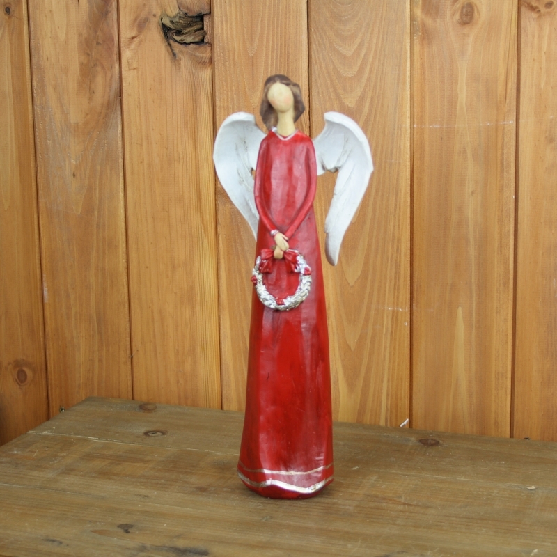 Vianočná dekorácie - anjel držiaci veniec 30,5cm