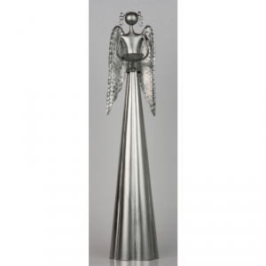 Vianočné dekorácie anjel plechový strieborný 55cm