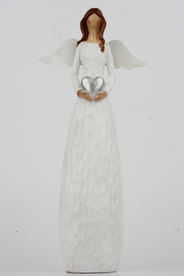 Vianočné dekorácie anjel veľký so strieborným srdcom 30cm