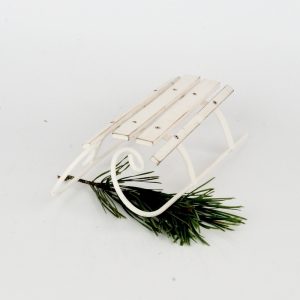 Vianočné dekorácie drevené sánky biele 22x8cm