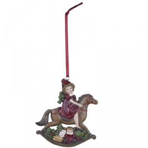 Vianočné dekorácie dievčatko na koníkovi 9x9cm 