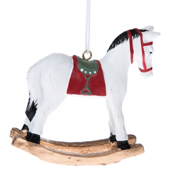 Vianočné dekorácie koník závesný biely