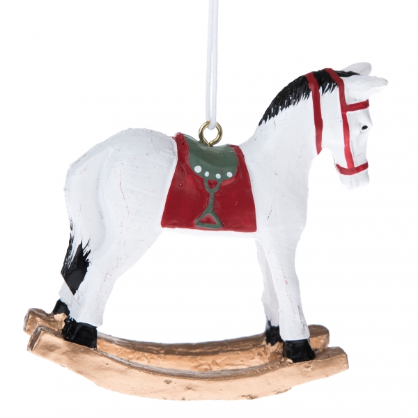 Vianočné dekorácie koník závesný biely