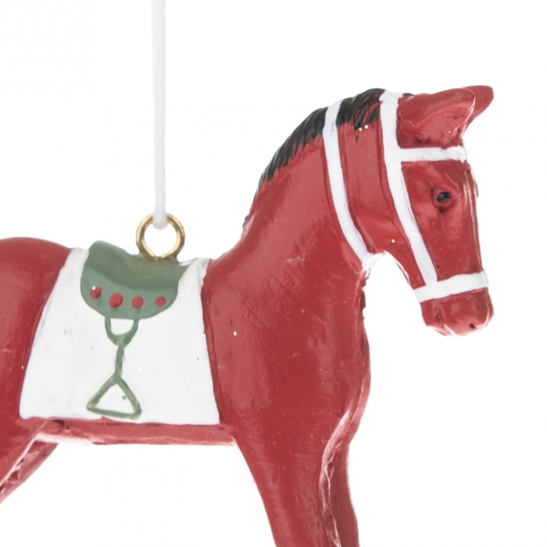 Vianočné dekorácie koník závesný červený