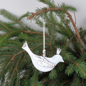 Vianočná dekorácia vtáčik biely 14x8x4cm