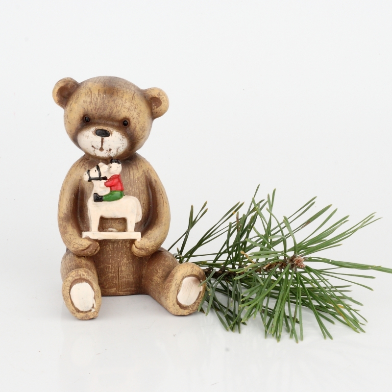 Vianočná dekorácia soška medvedíka s koníkom 11cm